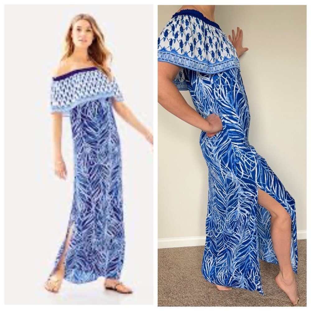 Lily Pulitzer Maxi Dress with Parrots in Blue. ХS-S